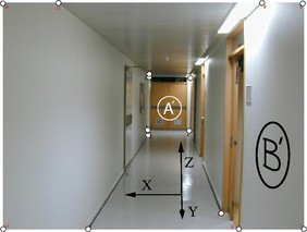 Hall picture, looking to the right,
		      w/ 15 identified points.