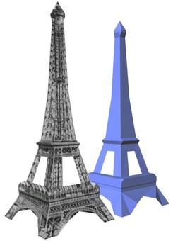 Tour Eiffel reconstructed from that image, w/ and
	      w/out texture.